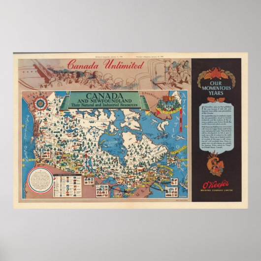カナダの地図 – 天然資源と産業資源 ポスター (正面)
