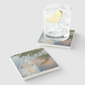 カナダの夕日の湖にカヌー ストーンコースター (横)