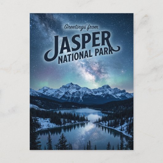 カナダの夜のジャスパー国立公園 ポストカード (正面)