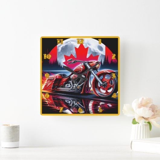 カナダの夜空の下でプライドで乗る スクエア壁時計 (ホーム)