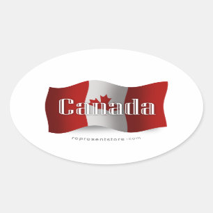 カナダの振る旗 楕円形シール