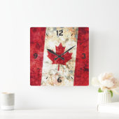 カナダの旗 スクエア壁時計 (ホーム)