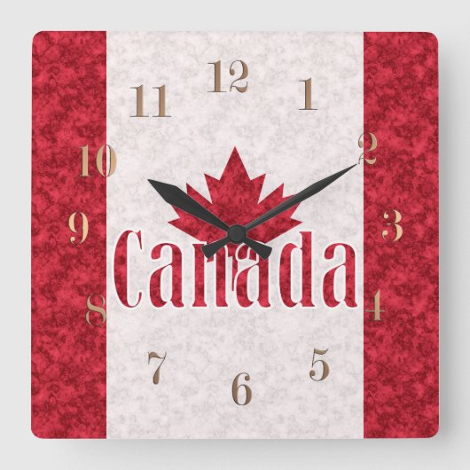 カナダの旗 スクエア壁時計 (正面)