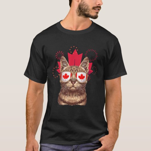 カナダの旗 ネコ サングラス カナダの国旗 男女兼用 Tシャツ (正面)