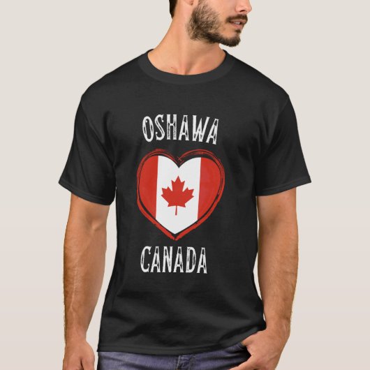 カナダの旗 ハート オシャワ市 Tシャツ (正面)