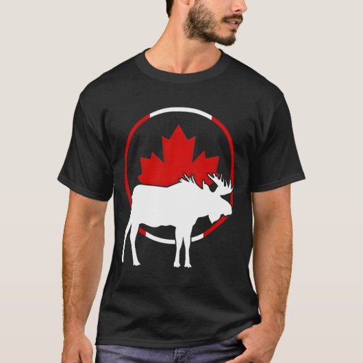カナダの旗 メープルリーフ ヘラジカの角 動物 カナ Tシャツ (正面)