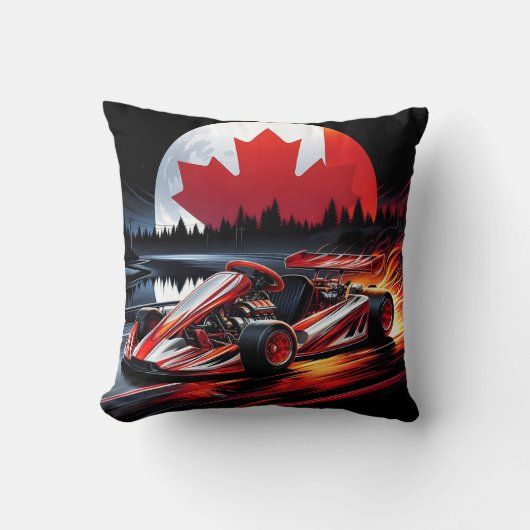 カナダの月明かりの下でダイナミックなゴーカート クッション (正面)