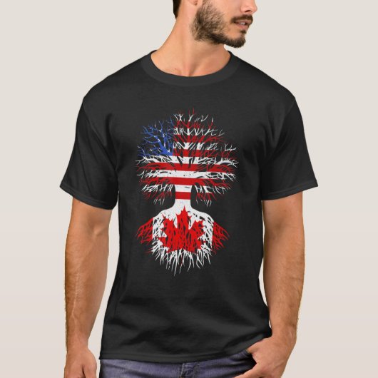 カナダの根 アメリカで育つ カナダ国旗 メンズ ウォ Tシャツ (正面)