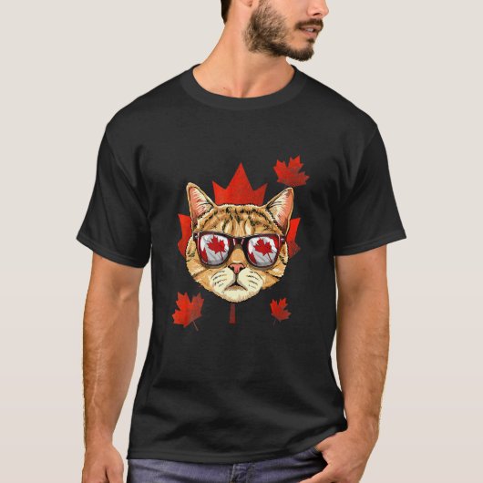 カナダの猫 メープル もみじ カナダの旗 子猫 ネコ Tシャツ (正面)