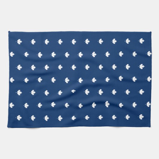 カナダの白いカエデの葉の青パターン キッチンタオル (横)