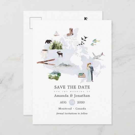 カナダの目的地の結婚式の日付を保存 案内ポストカード (正面/裏面)
