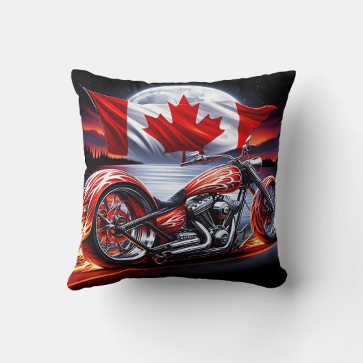 カナダの空の下で燃えるバイク乗り クッション (裏面)