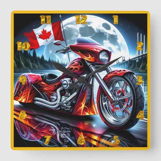 カナダの精神で夜に乗り込む スクエア壁時計 (正面)