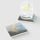 カナダの雪山に掛かる虹と嵐の雲 ストーンコースター (横)