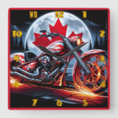 カナダはっきりしたのナイトスクの下に乗るオートバイ スクエア壁時計 (正面)