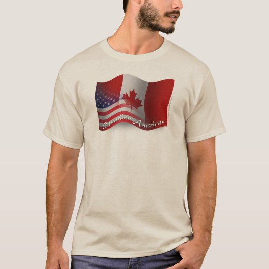 カナダアメリカの振る旗 Tシャツ (正面)