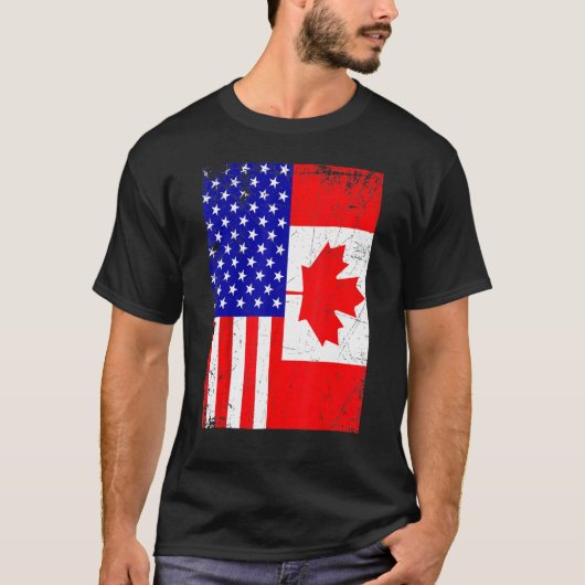 カナダアメリカン米国カナダ国旗7月4日 Tシャツ (正面)