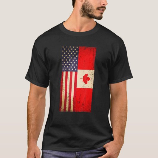 カナダアメリカン米国カナダ国旗7月4日 Tシャツ (正面)
