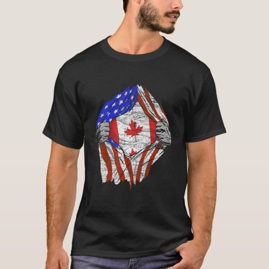 カナダアメリカ国旗のカナデーデー Tシャツ (正面)