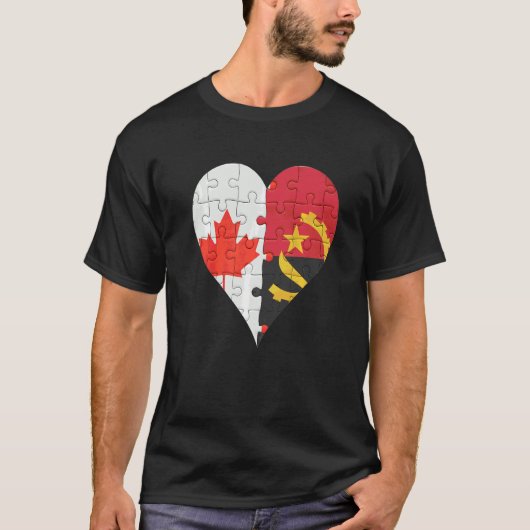 カナダアンゴラ国旗のハート Tシャツ (正面)