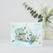 カナダア図解入りの、写真付きのートの水彩地図 ポストカード (スタンド正面)