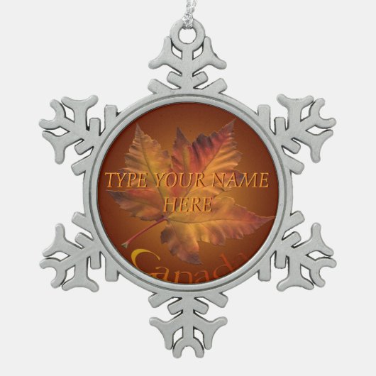 カナダオーナメントパーソナライズされたカナダお土産 スノーフレークピューターオーナメント (正面)