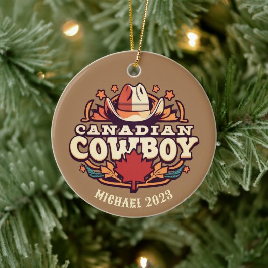 カナダカウボーイパーソナライズされたクリスマス セラミックオーナメント (ツリー)