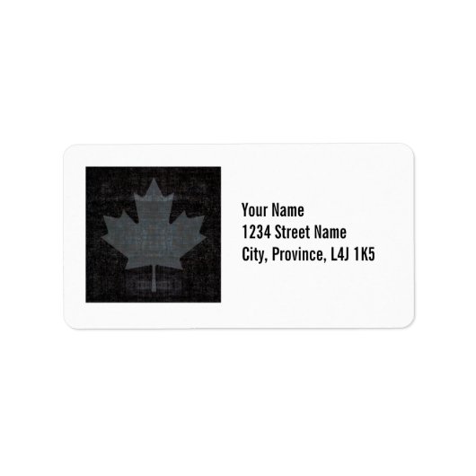 カナダカエデの葉旗の灰色と黒のデザイン ラベル (正面)