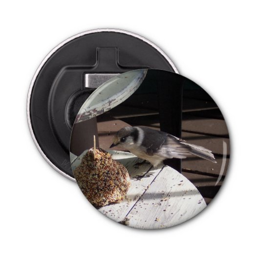 カナダカケスおよび鐘のボタン型栓抜き 栓抜き (正面)