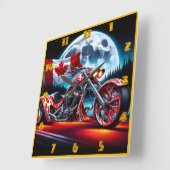 カナダカスタム国旗を持つオートバイ スクエア壁時計 (傾斜)