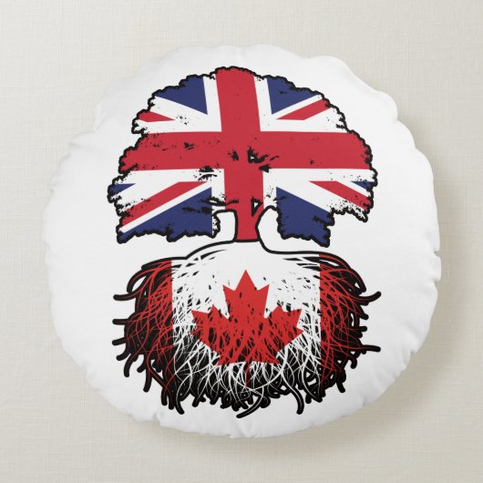 カナダカナダブリティッシュ英国ツリールーツ国旗 ラウンドクッション (正面)