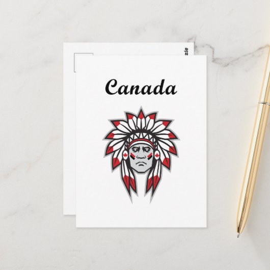 カナダカラフル先住民アメリカインディアン長 ポストカード (正面/裏面インサイチュ)