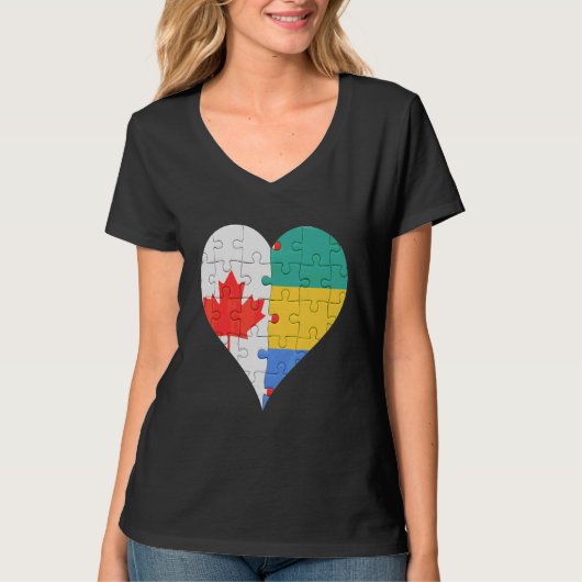 カナダガボン国旗のハート Tシャツ (正面)