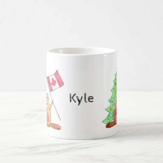 カナダクリスマスギフトビーバー名前をカスタムするホリデイ コーヒーマグカップ (中央)