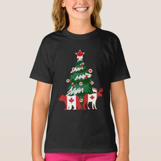 カナダクリスマスツリーカナダ醜いXマスセーター Tシャツ (正面)