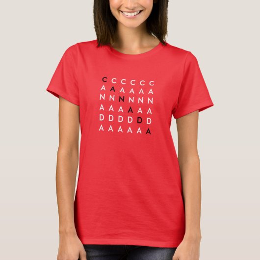 カナダクロスワードパズルグリッドの赤い色 Tシャツ (正面)
