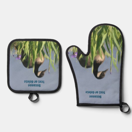 カナダグースアニマルアートパーソナライズされた 鍋つかみ&鍋敷きセット (正面)