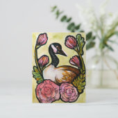 カナダグースカナダゲーズピンクフローラアート ポストカード (スタンド正面)