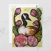 カナダグースカナダゲーズピンクフローラアート ポストカード (正面/裏面)