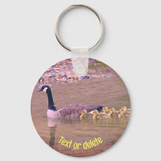 カナダグースママベビー自然 パーソナライズされた キーホルダー (裏面)