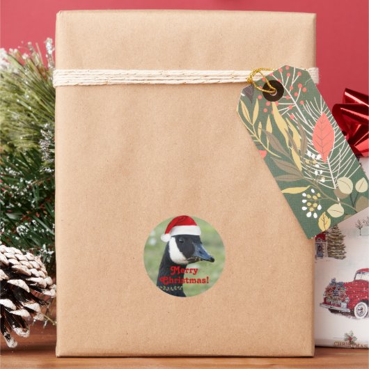 カナダグースレッドサンタハットホリデー ラウンドシール (クリスマス)
