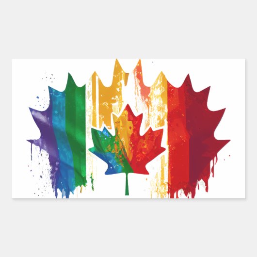 カナダゲイプライドレインボー国旗Maple Leaf LGTBQ 長方形シール (正面)