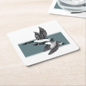 カナダゲーゼの白黒イラストレーション スクエアペーパーコースター (アングル)