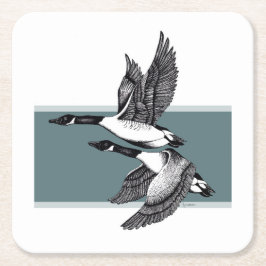 カナダゲーゼの白黒イラストレーション スクエアペーパーコースター