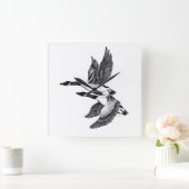 カナダゲーゼの白黒イラストレーション スクエア壁時計 (ホーム)