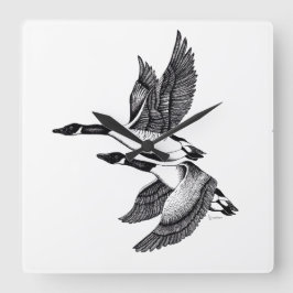 カナダゲーゼの白黒イラストレーション スクエア壁時計