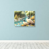 カナダゲーゼ泣く柳の中16x12 キャンバスプリント (インサイチュ (ウッドフロア))