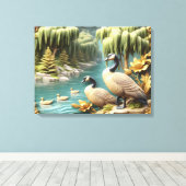 カナダゲーゼ泣く柳の中24x18 キャンバスプリント (インサイチュ (ウッドフロア))