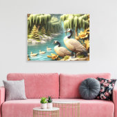 カナダゲーゼ泣く柳の中24x18 キャンバスプリント (インサイチュ (リビング))