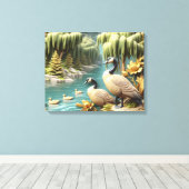 カナダゲーゼAmidst the Weeping Willows20x16 キャンバスプリント (インサイチュ (ウッドフロア))